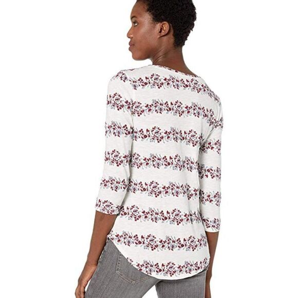 Lucky Brand, Floral Stripe Scoop Tee, Small - Picture 2 of 8